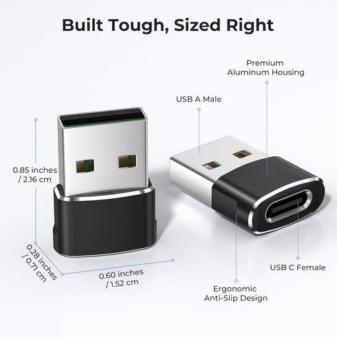 Basesailor USB to USB C Adapter 2Pack,Type C Female to A Male Power Adapter for iPhone 17 16 15 14 13 Mini Pro Max,CarPlay,Airpods,iPad Air 4 5,Sa...