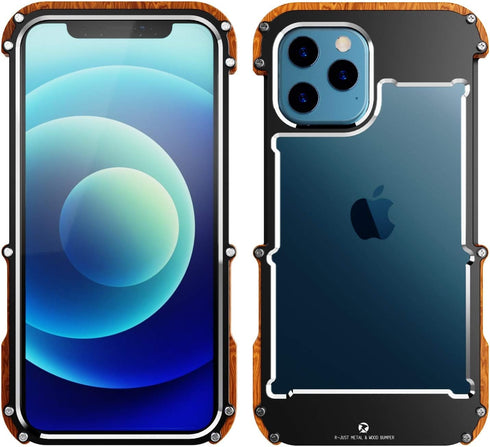 Kowauri Case for iPhone 12 Pro Max,Drop Protection Aluminum Metal Wood Bumper Frame Cover Shockproof Dropproof Protective Case for iPhone 12 Pro M...