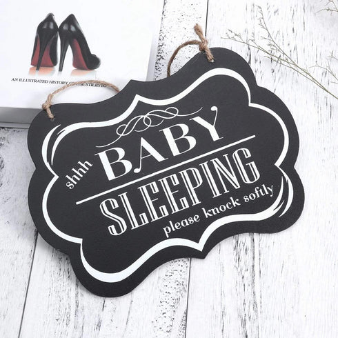 WINOMO Baby Sleeping Sign shhh BABY SLEEPING Please Knock Softly Wood Decorative Sign Nursery Hanging Plaque Baby Door Cot Sign...