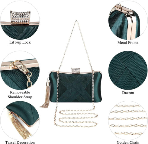 Tanpell Women's Evening Clutch Bags Silk Satin Party Handbags Bridal Wedding Purses with Tassel Pendant...