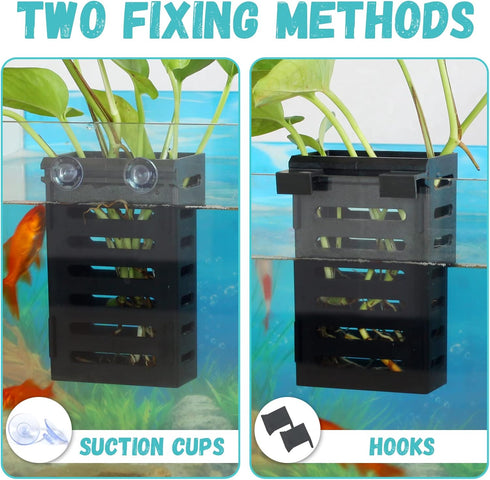 2 Pcs Aquarium Plant Holder, Fish Tank Plant Holder with Hooks and Suction Cups, Aquarium Planter Cups for Emersed Plants, Suitable for Aquatic Pl...