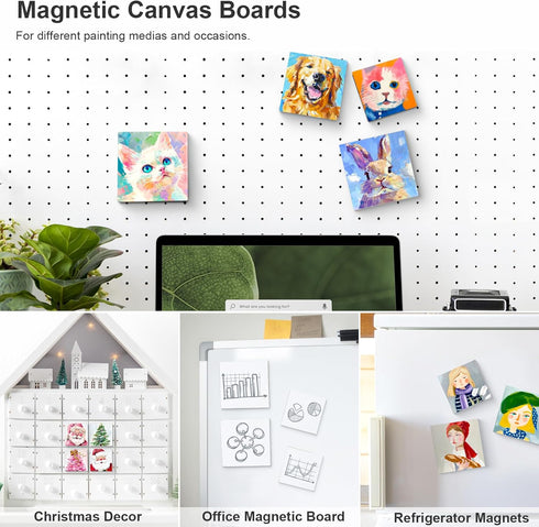 AUREUO Mini Magnetic Canvas Panel 2.5x2.5 Inch / 24 Pack - Small Square Flat Canvas Board with Magnet Back Art Gift Set Bulk Pack Tiny Thin Canvas...