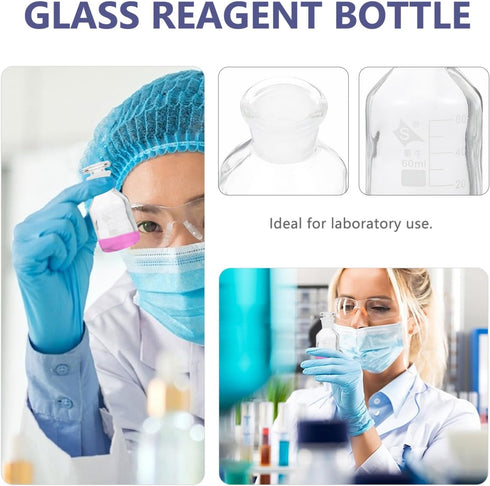 iplusmile Reagent Bottle Glass Wide Mouth Reagent Bottle 60ml Capacity Laboratory Chemistry Sample Glass Bottle with Glass Stopper and Scale for L...