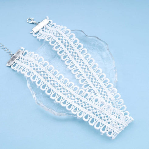 Boho Wide Lace Necklace Choker White Hollow Lace Choker Necklace Gothic Lace Collar Chain Necklace Vintage Plain Lace Clavicle Necklace Jewelry fo...