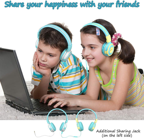SIMOLIO Durable Kids Headphone with Microphone, Safe 75dB,85dB,94dB Volume Limit, Audio Share Function Child Headphone with 3.5mm Plug for Girls/B...