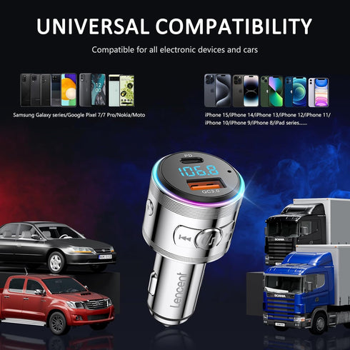 LENCENT Bluetooth 5.3 FM Transmitter,Full Metal Bluetooth car Adapter with PD 20W & QC3.0 Fast Charger,Hi-Fi Music/Clear Calling car FM Bluetooth ...