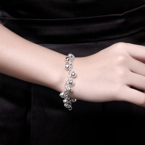 Metmejiao Charming Fashion 925 Sterling Silver Plated Bracelet Jingle Bells Bead Charm Bracelet Lady Jewelry...