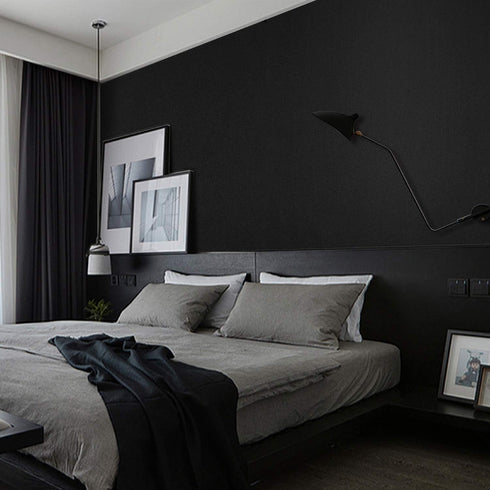 Mecpar Solid Black Wallpaper 15.7" x 118" Black Peel and Stick Wallpaper Matte Textured Black Contact Paper Vinyl Self-Adhesive Removable Thick Wa...