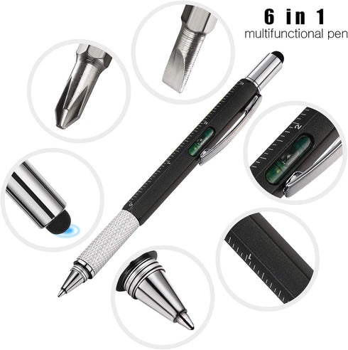 Zhanmai 16 Pieces Gift Pen Tool Pen 6 in 1 Multi Tool Pen with Ruler, Level Gauge, Ballpoint Pen and Pen Refills, Unique Gifts for Men (Black)...