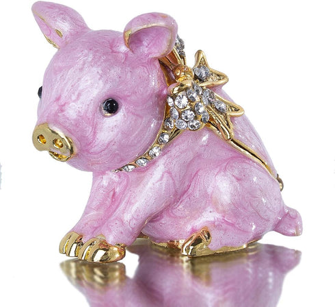 YU FENG Cute Piggy Jewelry Trinket Box Hinged Collectible Crystal Jeweled Pig Decor Animal Figurines...