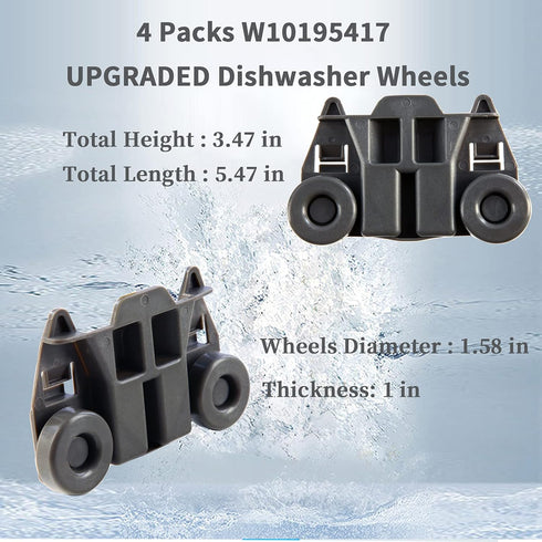 4 Packs W10195417 UPGRADED Dishwasher Wheels Lower Rack For kenmore whirlpool kitchen aid,Dishwasher Wheels Replaces Dish Rack Part Number AP45383...