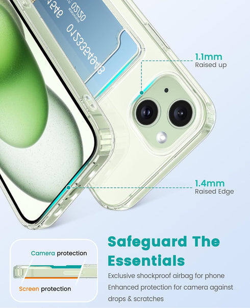 Case compatible with iPhone 15 Plus, Clear Phone Case with Card Holder Shockproof Slim Cover compatible with iPhone 15 Plus - Transparent...