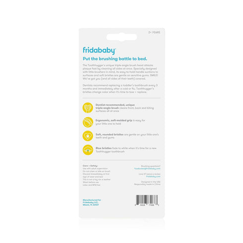 Frida Baby Triple-Angle Toothhugger Training Toddler Toothbrush | Toddler Toothbrush 2 Years and Up, Cleans All Sides at Once | 2 Pack (Yellow + B...