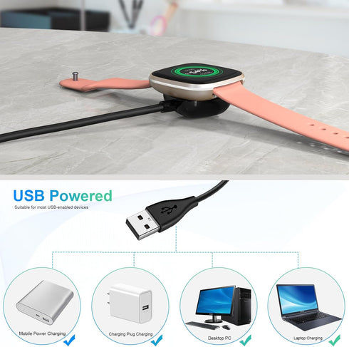 Compatible with Fitbit Sense/Sense 2/Versa 3/Versa 4 Charger,2 Pack Replacement USB Charging Cable Dock Stand for Sense/Sense 2/Versa 3/Versa 4 Ac...