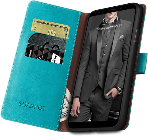 SUANPOT for Samsung Galaxy S8 5.8"(Non S8+ 6.2") with RFID Blocking Leather Wallet case Credit Card Holder, Flip Folio Book Phone case Shockproof ...