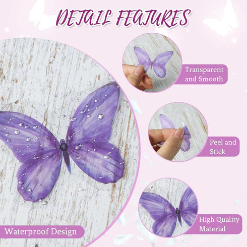 40PCS Purple Butterfly Stickers, Butterfly Stickers Waterproof for Scrapbook Journal Laptop Gift Water Bottle Cell Phone Cases for Adults Kids Aes...