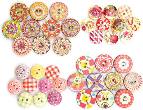 Foraineam 400pcs Mixed Wooden Buttons Bulk 2 Holes Round Decorative Wood Craft Button for Sewing Crafting...