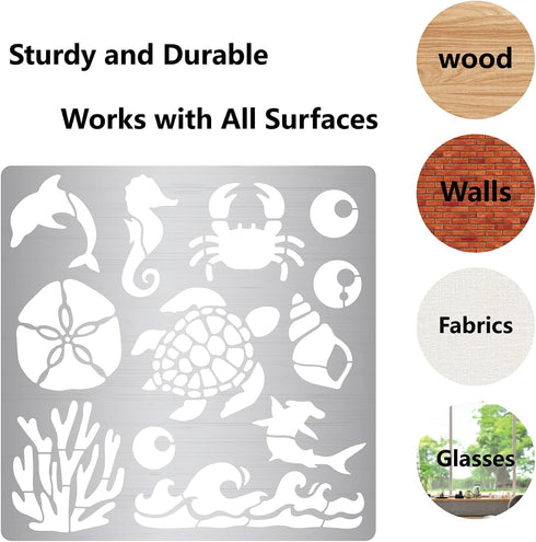GORGECRAFT 6.3 Inch Ocean Creature Metal Stencil Dolphin Wood Burning Stencil Reusable Sea Animals Journal Stencils Turtle Template Stainless Stee...