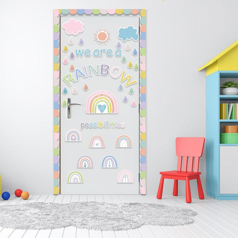 Augisteen We are A Rainbow of Possibilities Bulletin Decor Motivational Classroom Paper Cutouts Pastel Rainbow Bulletin Board Decoration for Schoo...
