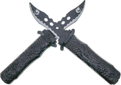 3pcs Retractable Fake Knife Realistic Toy Plastic Prop Black Dragon Pattern Handle Dagger Drop Point for Halloween Fools Day Party Cosplay Joke Ga...