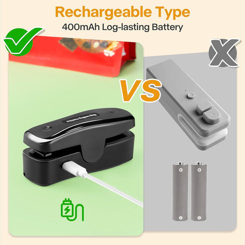 Rechargeable Mini Bag Sealer, 2 in 1 Heat Sealer and Cutter, Vacuum Sealer?Chip Bag Sealer for Snack Chip Plastic Bags, Portable Mini Sealing Mach...