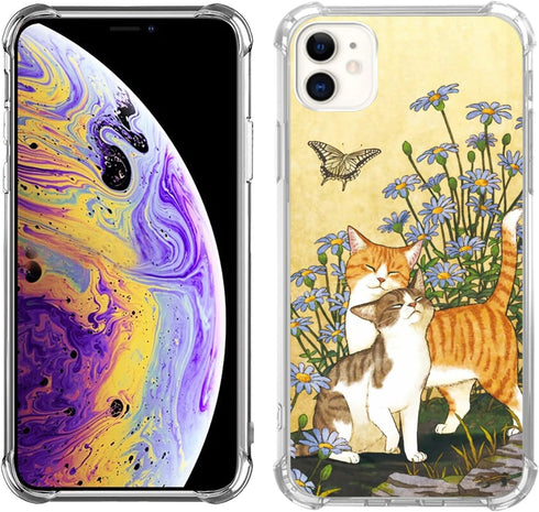 Cute Cat Lover with Butterfly Case Compatible with iPhone 11, Cute Cat Blue Daisies Pattern Case for Girls Boys Women Men, Unique Trendy TPU Bumpe...