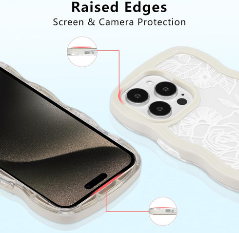 XIZYO for iPhone 12 Pro Max Case, Cute Floral Rose Wavy Curly Wave Frame Clear Aesthetic Phone Case for Women Girls, Slim TPU Shockproof Protectiv...