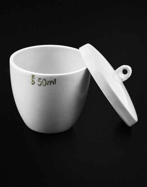 QWORK Lab Porcelain Crucible with Lid, 2 Pack, 50ml Capacity, White, Smooth Surface, for Laboratory School to Heat Chemical Compounds...