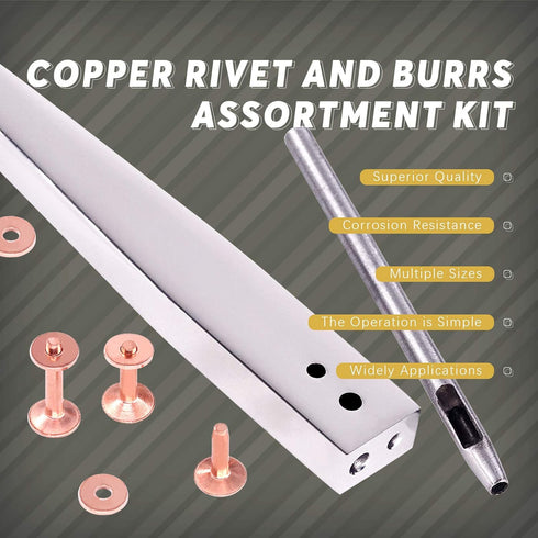 Swpeet 38Pcs 3 Sizes Copper Rivet and Burrs Assortment Kit, Including Stainless Steel Burr Setter and Copper Rivet Fastener Install Setting Tool f...