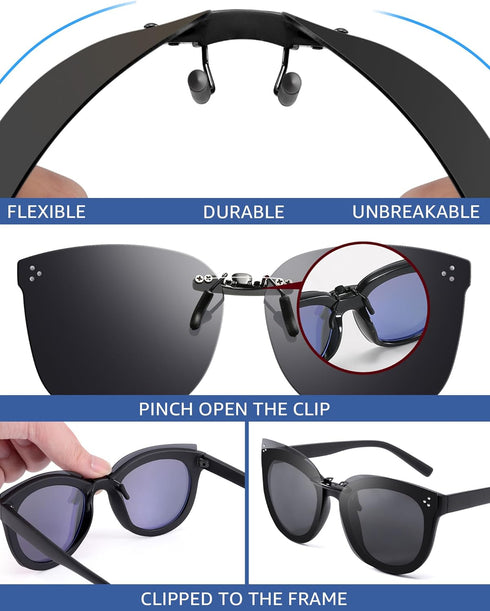 Black Polarized Clip On Sunglasses Over Prescription Glasses for Men Women, Fit Over Eyeglasses Trendy Shades...