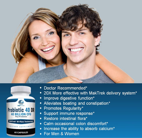Probiotics for Women and Men 40 billion CFUs Living Probiotics 20x more effective wth Maktrek...