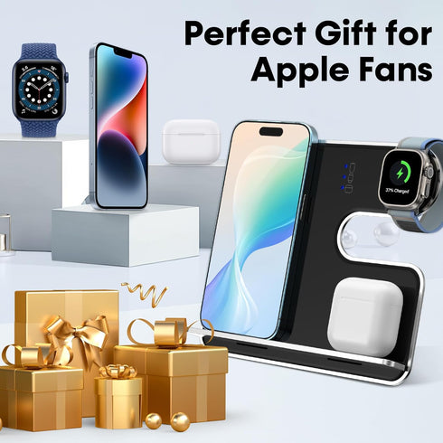 3-in-1 Wireless Charger for Apple Fanboys: Aluminum Alloy Charging Station for iPhone Apple Watch and Airpods - Detachable Travel Charger for Mult...