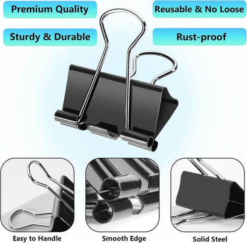 60PCS Medium Binder Clips, 1-1/4 Inch, 32mm, Binder Clips Medium, Metal Paper Clamps Clips for Teachers Students School Office Business Supplies (...