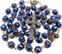 Nazareth Store Men Deep Blue Crystallized Beads Rosary Handmade Prayer Necklace Holy Soil Medal and Cross Crucifix...