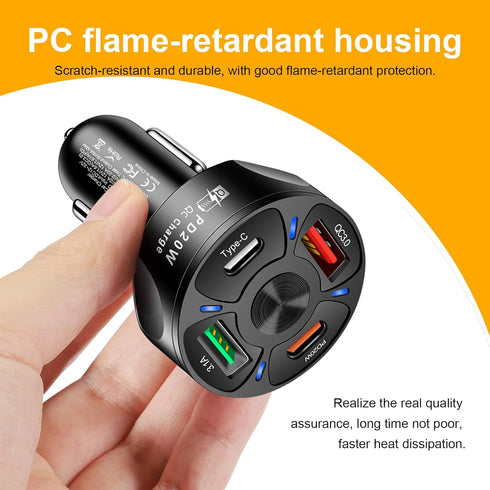 4 Ports Car Fast Charging Charger Cigarette Lighter Adapter, Super Fast Auto Charging Cigarette Lighter Plug with QC 3.0, PD 20W, Type C, 3.1 A, V...