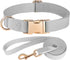 PET ARTIST Soft Leather Dog Collar and Leash Set, Bright & Solid Nylon Grey Dog Collar with Quick Release Metal Buckle, Comfy & Stylish 5FT Dog Le...