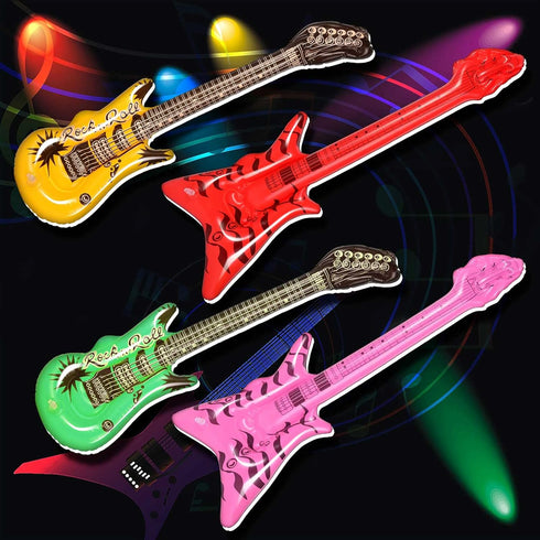 BBTO 15 Pcs Inflatable Rock Star Toy Set 23.6 Include 23.6 Inch Inflatable Rock Electric Guitar, Inflatable Bass Guitar, Inflatable Microphones, I...