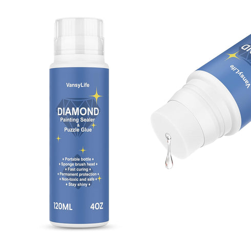 Diamond Painting Sealer 120ML with Sponge Head, 5D Diamond Painting Glue and Jigsaw Puzzle Glue for Permanent Hold & Shine Effect (4 OZ)...