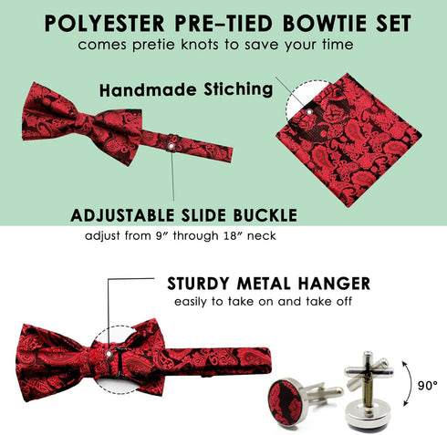 Mantieqingway Bow Ties for Men Bowtie Pocket Square Cufflinks Set Adjustable Pre-tied Bowtie Handkerchief for Wedding...