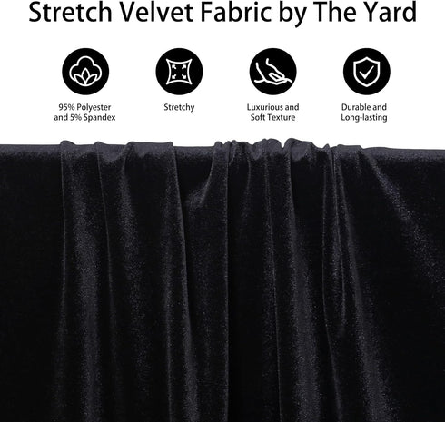 Stretch Velvet Fabric by The Yard Soft for Sewing Clothes, Apparel, Costume, Upholstery, Crafting Projects(Black,1 Yard)...
