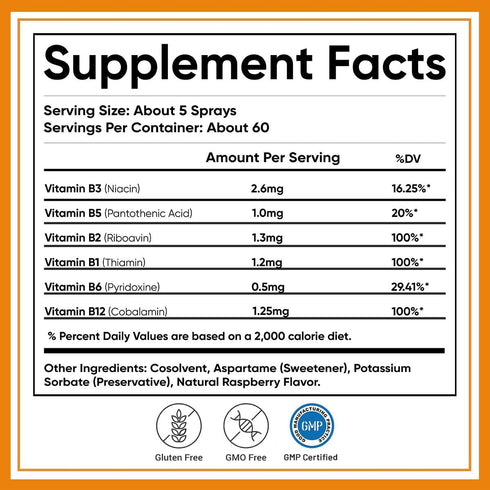 Vitamin B Complex Oral Spray - Improve Immunity, Energy Booster, Improves Metabolism, Skin & Hair Health (30 ml)...