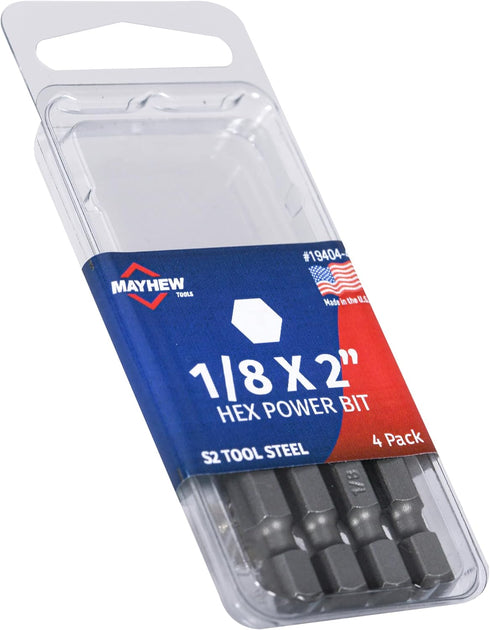Mayhew Tools 19404-4 SAE Hex Power Bit, 1/8 x 2", 4-Pack...
