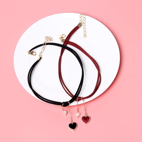 Choker Set 2 PCS Choker Necklaces Velvet Choker Set Classic Gothic Chokers (Black/Claret Red)...