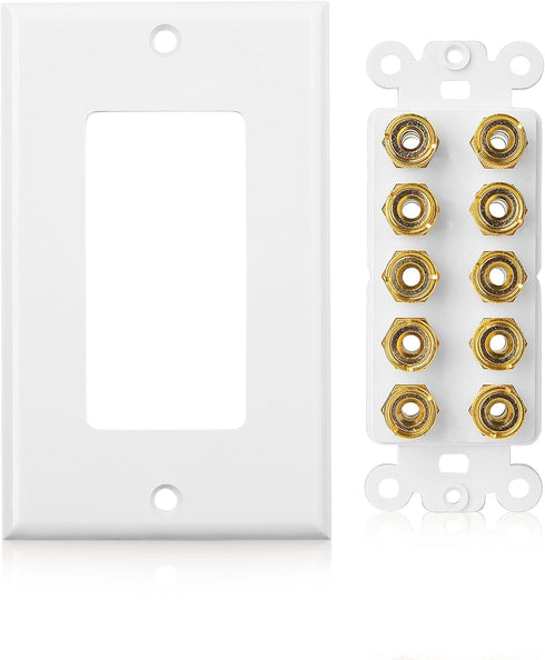 Cable Matters Speaker Wire Wall Plate (Speaker Wall Plate, Banana Plug Wall Plate) for 5 Speakers in White...