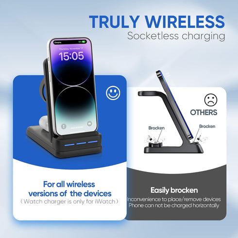 DNTGVUP Wireless Charger for Multiple Devices: 3 in 1 Fast Portable Charging Station for iPhone/for iWatch/for AirPods - Foldable Travel Friendly ...