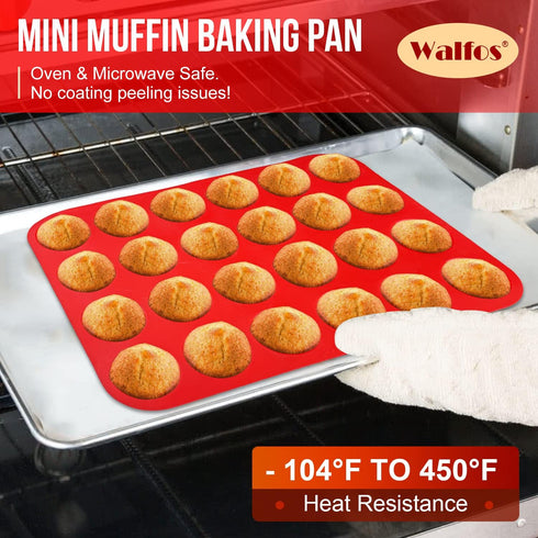 Walfos Mini Silicone Muffin Pan - 24 Cups, BPA Free and Dishwasher Safe, Non-stick Silicone Cupcake Baking Pan, Great for Making Muffin Cakes, Tar...