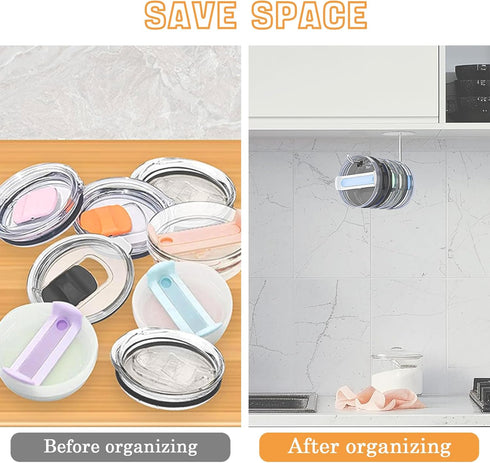 2 Pack Tumbler Lid Organizer, Space-Saving Design Lid Organizer for Yeti/Stanley Tumbler Lids, Stainless Steel Tumbler Lid Hook Under Cabinet, Wal...