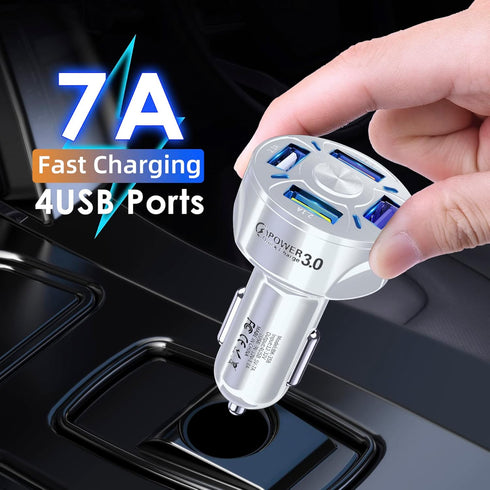 Amiss QC3.0 Car Charger Adapter, 4 Ports USB Car Charger, Fast Charging Electronic Devices with USB Interface, Car Interior Accessories, Compatibl...