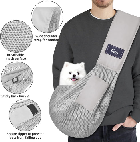 CUBY Dog and Cat Sling Carrier Puppy Breathable Mesh Sling Carrier for Outdoor Travel Dog Carring Carrier for Small Dogs?Grey?...