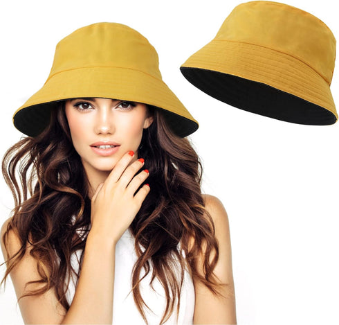 Bucket Hats Reversible, Dual Color Cotton Bucket Hat Foldable Sun Hat...